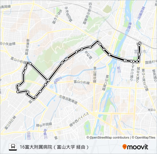 富大附病院・朝日循環線 bus Line Map