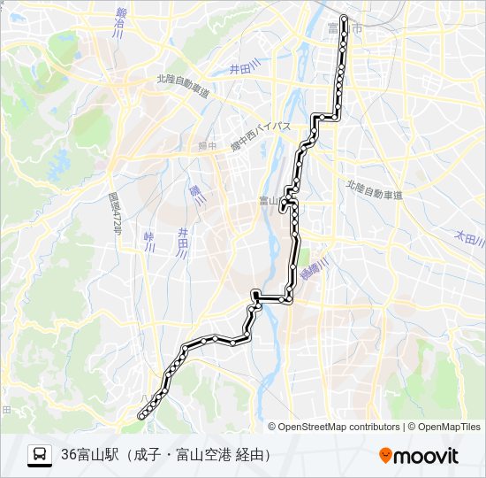 富山空港・総合運動公園・成子経由八尾線 Bus Line Map