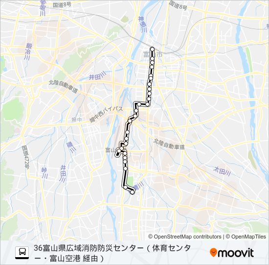 富山空港・総合運動公園・成子経由八尾線 バスの路線図