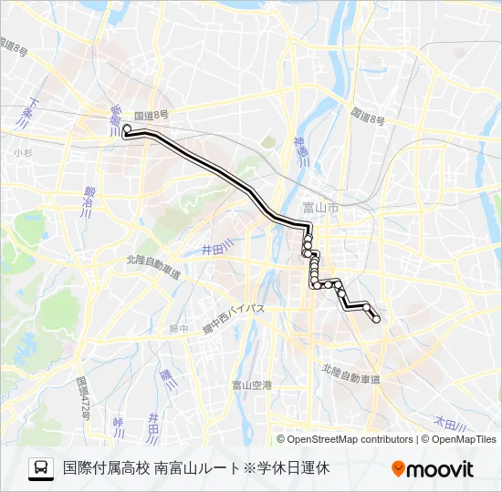 富山国際大付属高校（大久保・本郷）線※学休日運休 バスの路線図