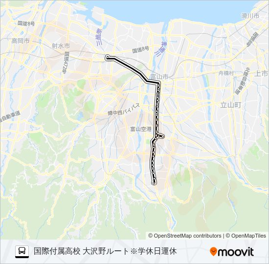 富山国際大付属高校（大久保・本郷）線※学休日運休 Bus Line Map