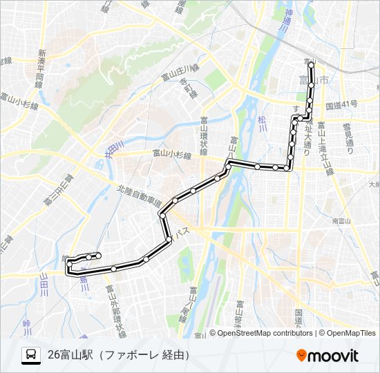 堤防・熊野経由八尾・萩の島循環線 バスの路線図