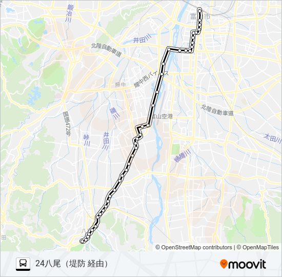 堤防・熊野経由八尾・萩の島循環線 バスの路線図