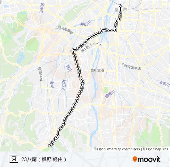 堤防・熊野経由八尾・萩の島循環線 バスの路線図