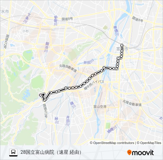 山田・国病・簡保線 バスの路線図