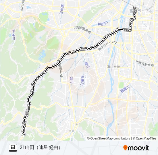 山田・国病・簡保線 バスの路線図