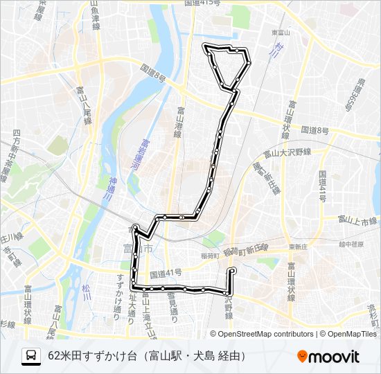 下赤江（米田、リハビリ）線 バスの路線図