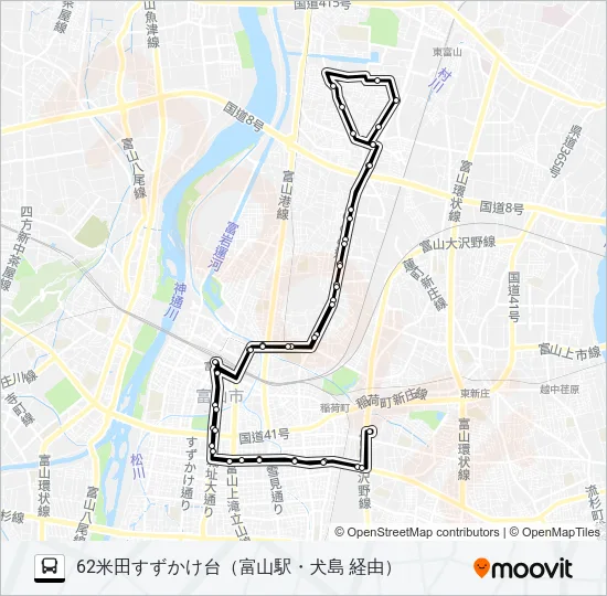 下赤江（米田、リハビリ）線 バスの路線図