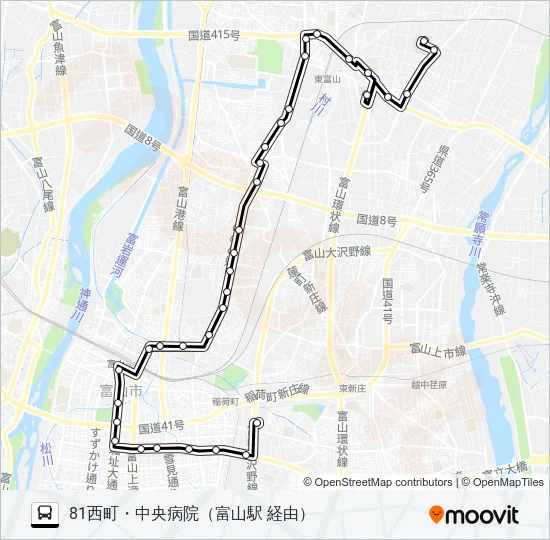 下赤江（米田、リハビリ）線 Bus Line Map