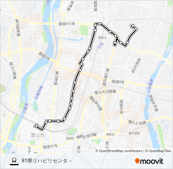 下赤江（米田、リハビリ）線 バスの路線図