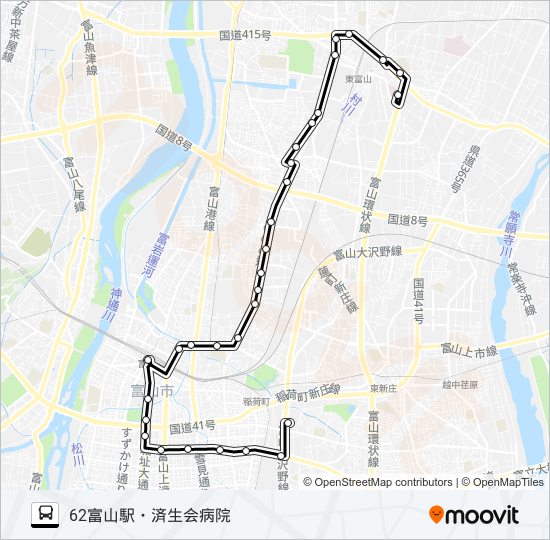 下赤江（米田、リハビリ）線 バスの路線図