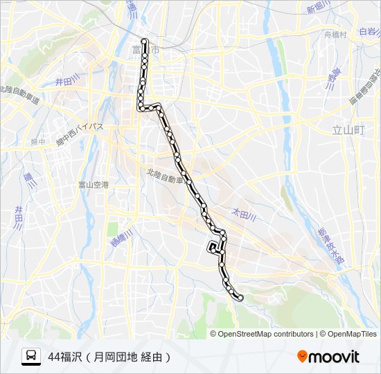 福沢・国際大学・月岡西緑町線 バスの路線図