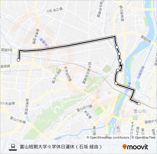 八幡四方線※学休日運休 バスの路線図