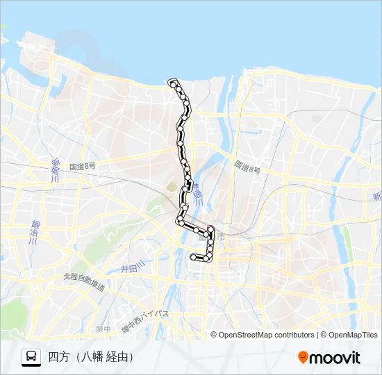 八幡四方(富山まちなか病院前)線 Bus Line Map