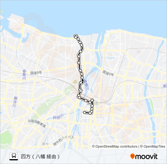 八幡四方(富山まちなか病院前)線 バスの路線図