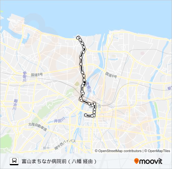 八幡四方(富山まちなか病院前)線 bus Line Map