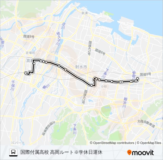 富山国際大付属高校（高岡）線※学休日運休 Bus Line Map