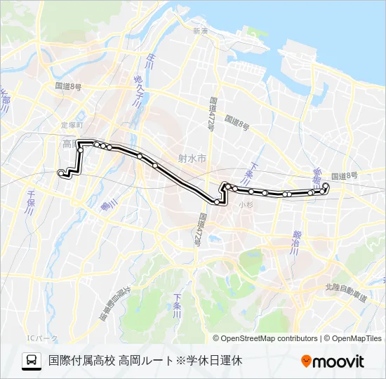 富山国際大付属高校（高岡）線※学休日運休 バスの路線図