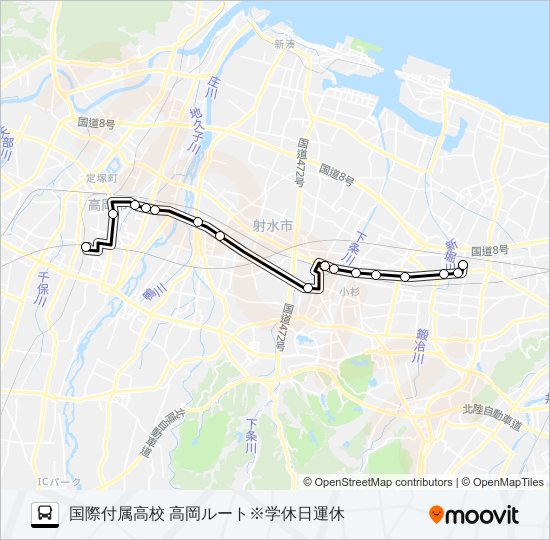 富山国際大付属高校（高岡）線※学休日運休 バスの路線図