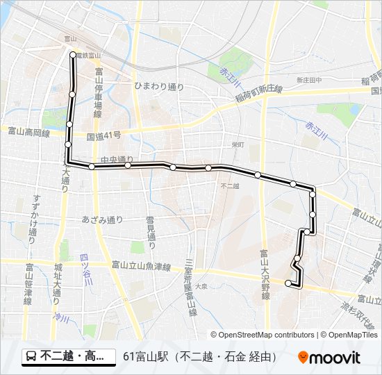 不二越・高原線 バスの路線図