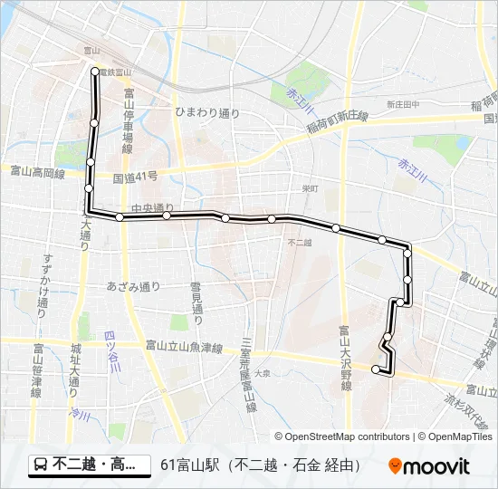 不二越・高原線 Bus Line Map