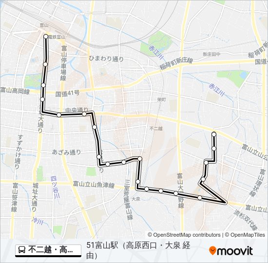 不二越・高原線 バスの路線図