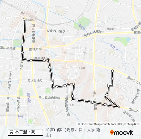 不二越・高原線 バスの路線図
