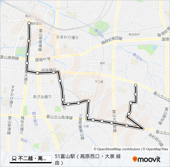 不二越・高原線 bus Line Map