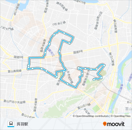 長岡・寒江ルート（モーニング） バスの路線図