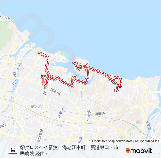 (2)新湊・本江線 バスの路線図