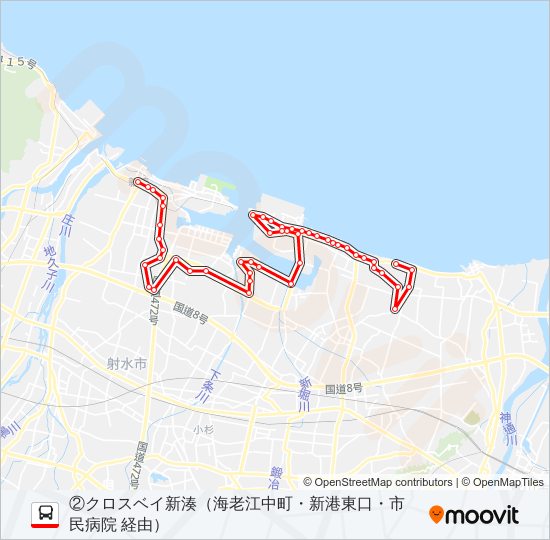 (2)新湊・本江線 bus Line Map