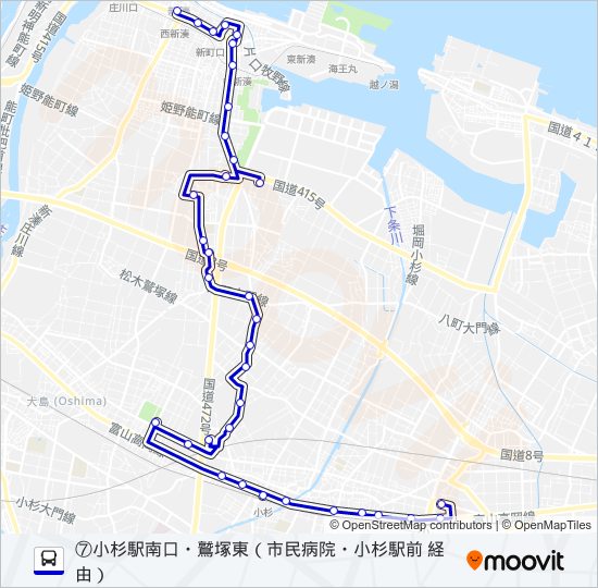 (7)新湊・小杉線 バスの路線図