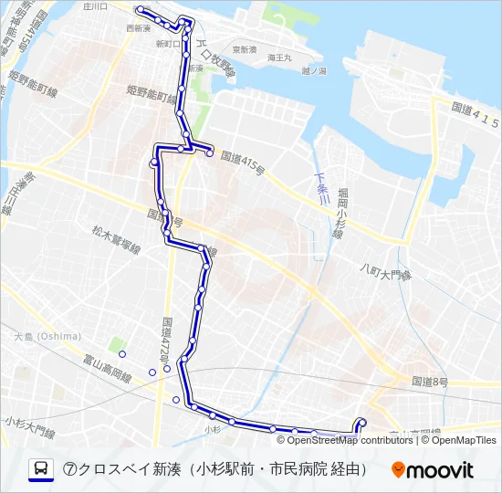 (7)新湊・小杉線 バスの路線図