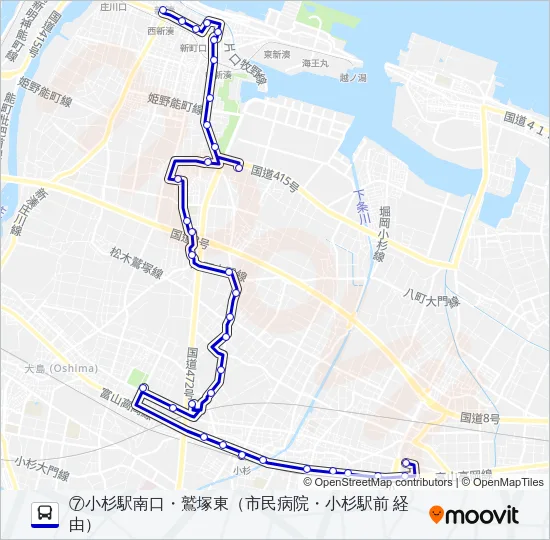 (7)新湊・小杉線 Bus Line Map