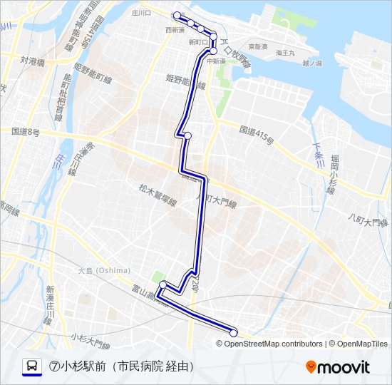 (7)新湊・小杉線 バスの路線図
