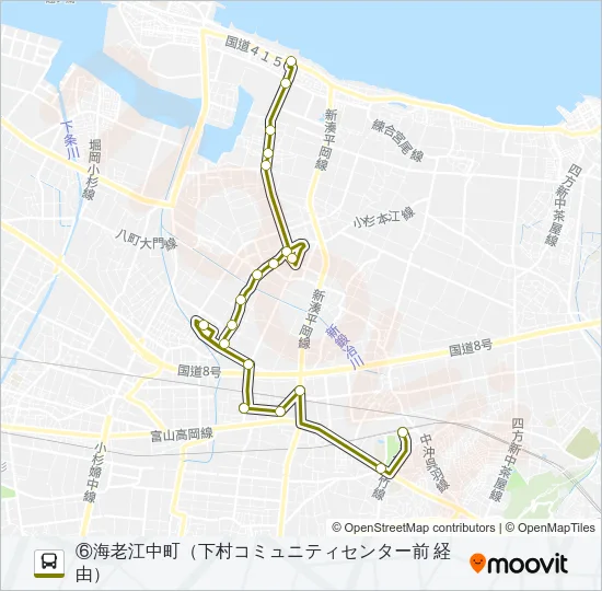 (6)新湊・呉羽駅線 Bus Line Map