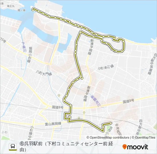 (6)新湊・呉羽駅線 Bus Line Map