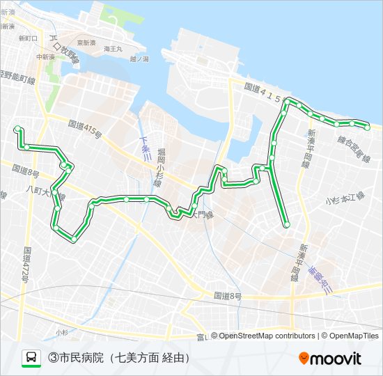 (3)新湊東部・七美線 バスの路線図