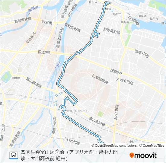 (5)新湊・越中大門駅線 Bus Line Map