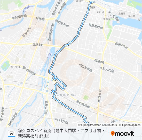 (5)新湊・越中大門駅線 Bus Line Map