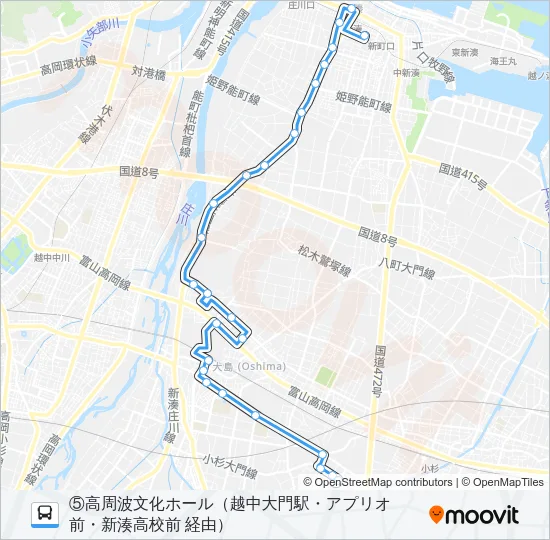 (5)新湊・越中大門駅線 Bus Line Map