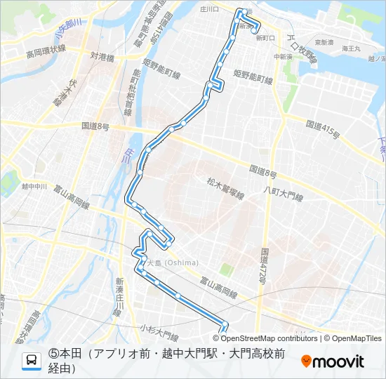 (5)新湊・越中大門駅線 Bus Line Map