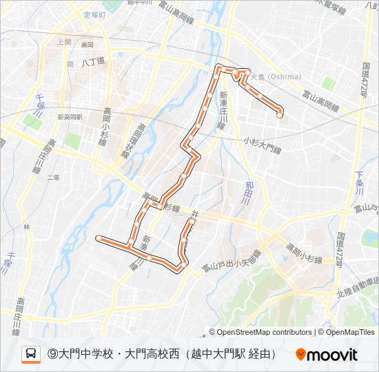 (9)浅井・越中大門駅線 Bus Line Map