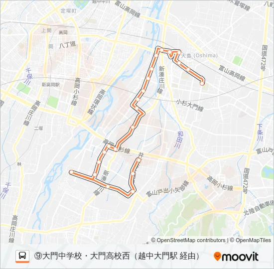 (9)浅井・越中大門駅線 Bus Line Map