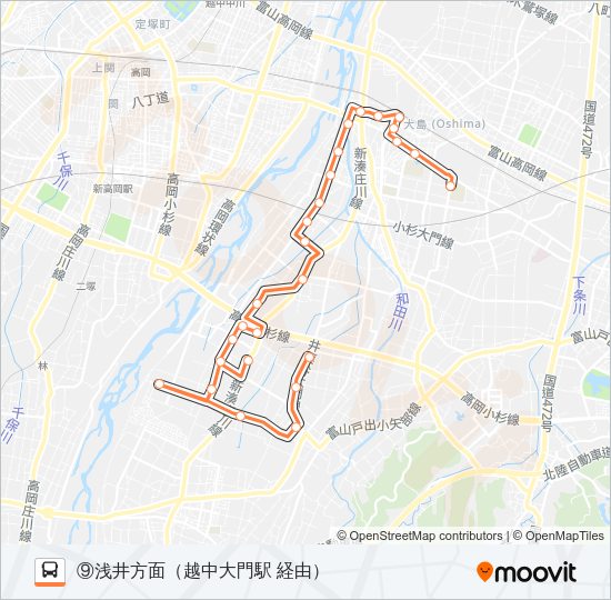 (9)浅井・越中大門駅線 Bus Line Map