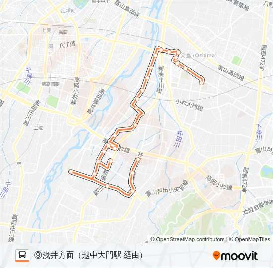 (9)浅井・越中大門駅線 Bus Line Map