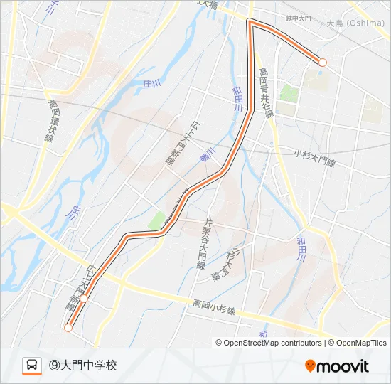 (9)浅井・越中大門駅線 Bus Line Map