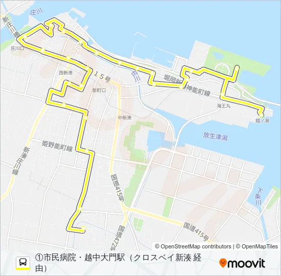 (1)新湊・大門線（北系統） バスの路線図