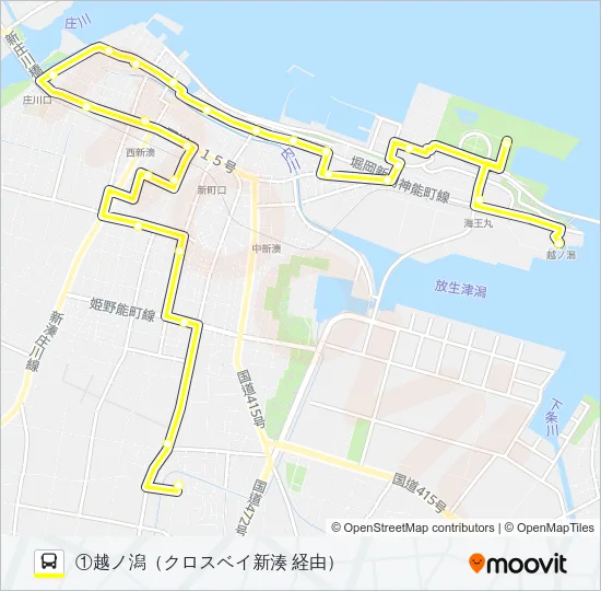 (1)新湊・大門線（北系統） バスの路線図
