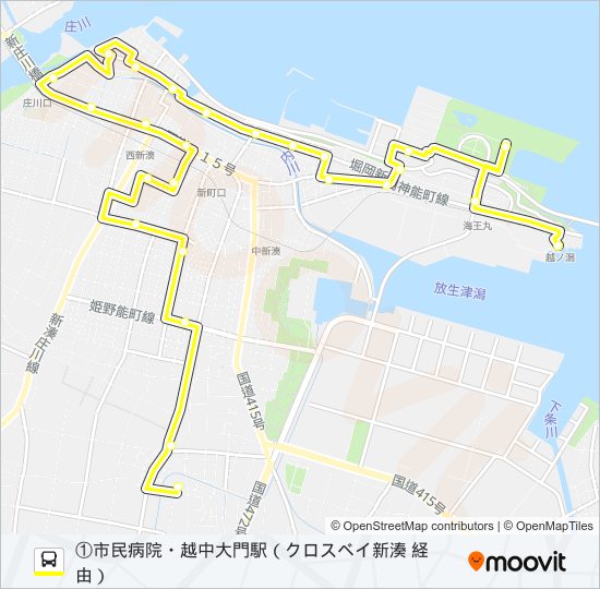 (1)新湊・大門線（北系統） バスの路線図